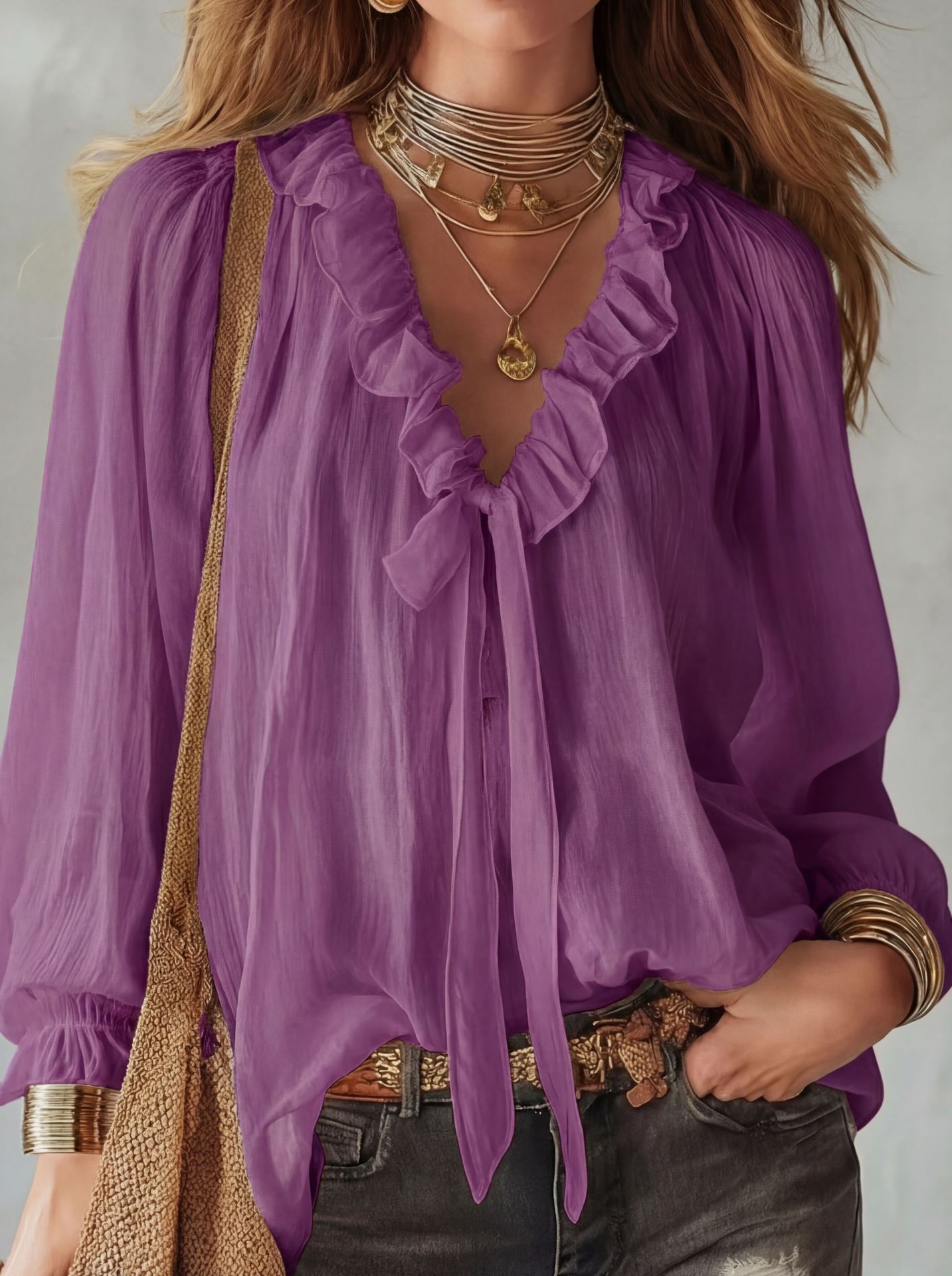 Fashionable V-neck Loose-fit Shirt Top
