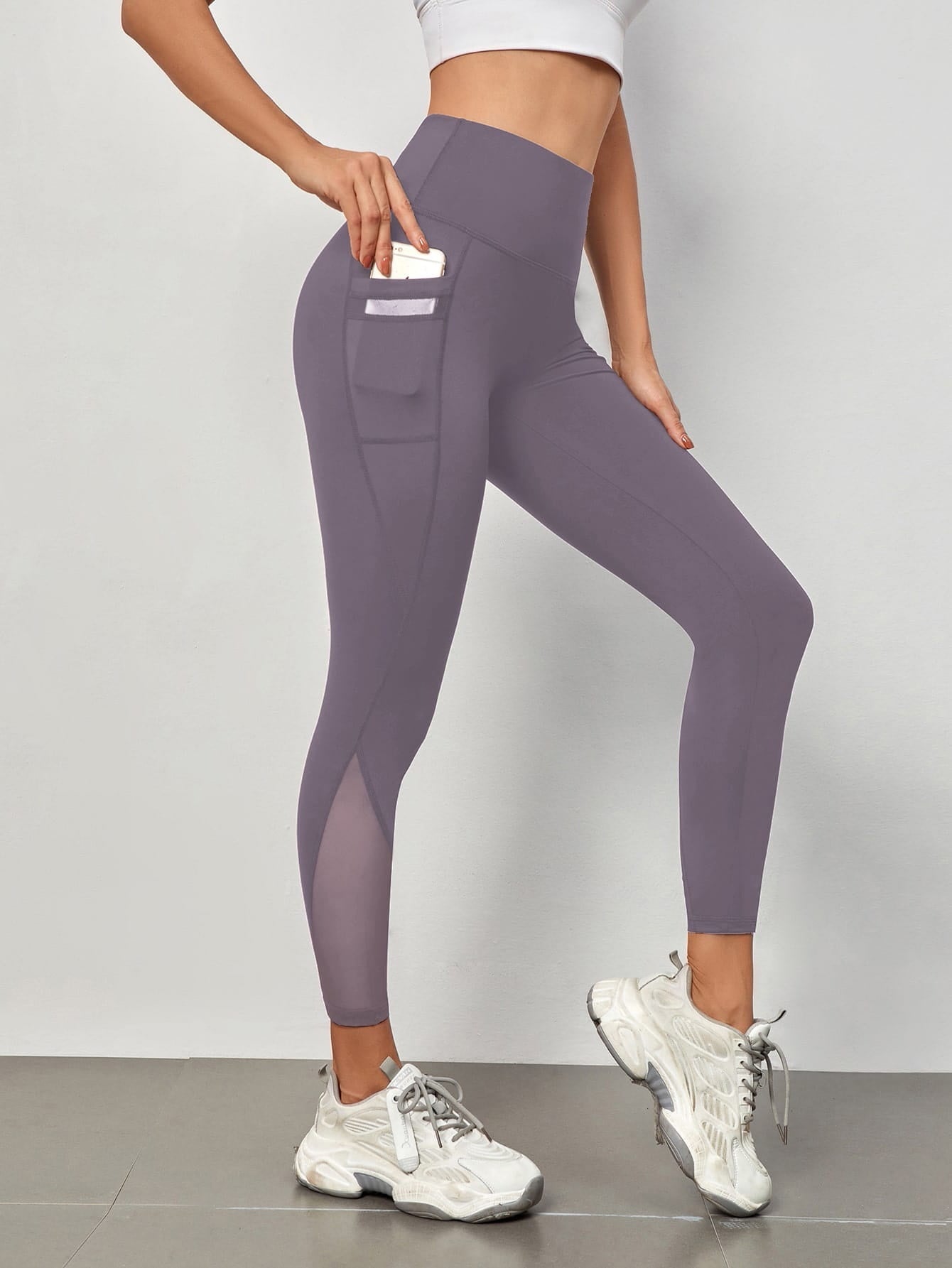 High Waist Grenadine Stitching Yoga Pants Pocket Quick-drying Breathable Hip Lifting Sport