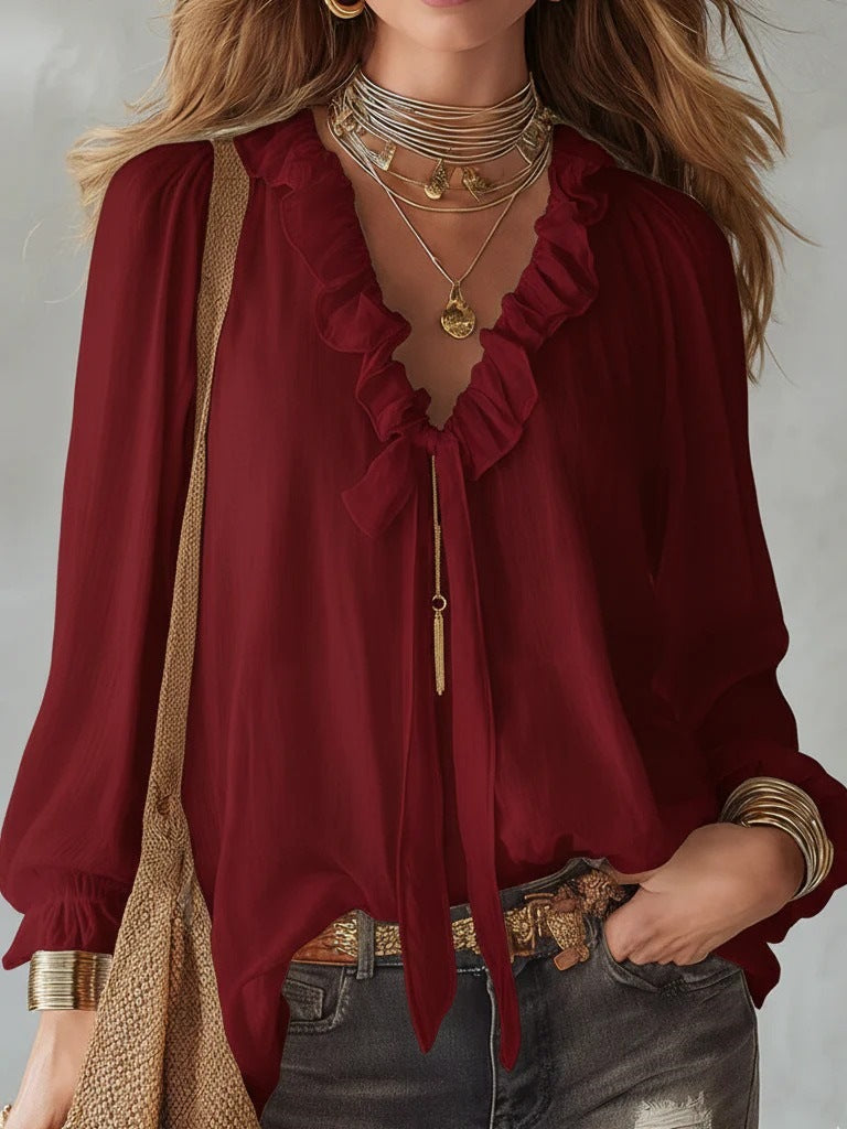 Fashionable V-neck Loose-fit Shirt Top