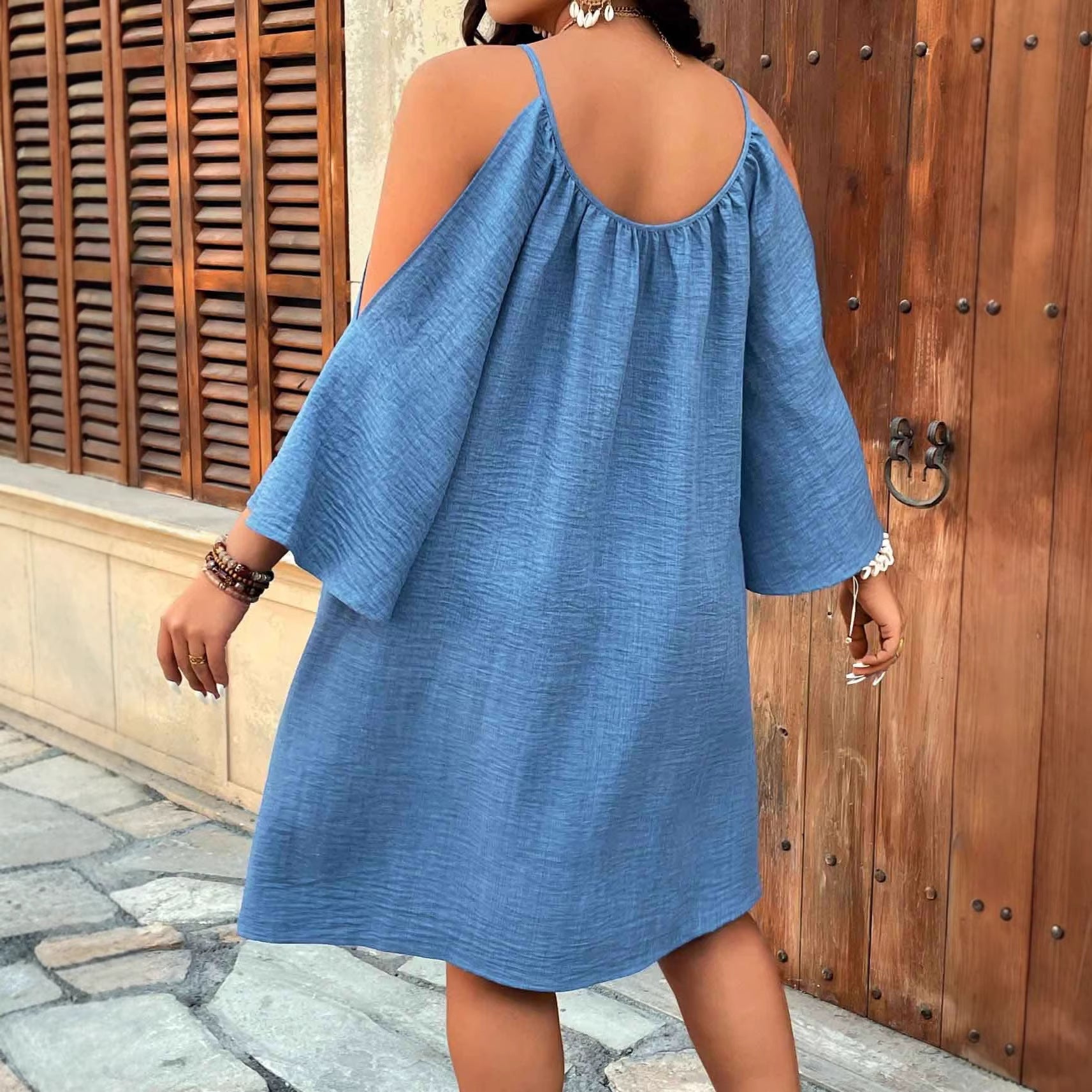 Ruched Off-Shoulder And Backless Design Womens Fashionable Plus-Size Dress
