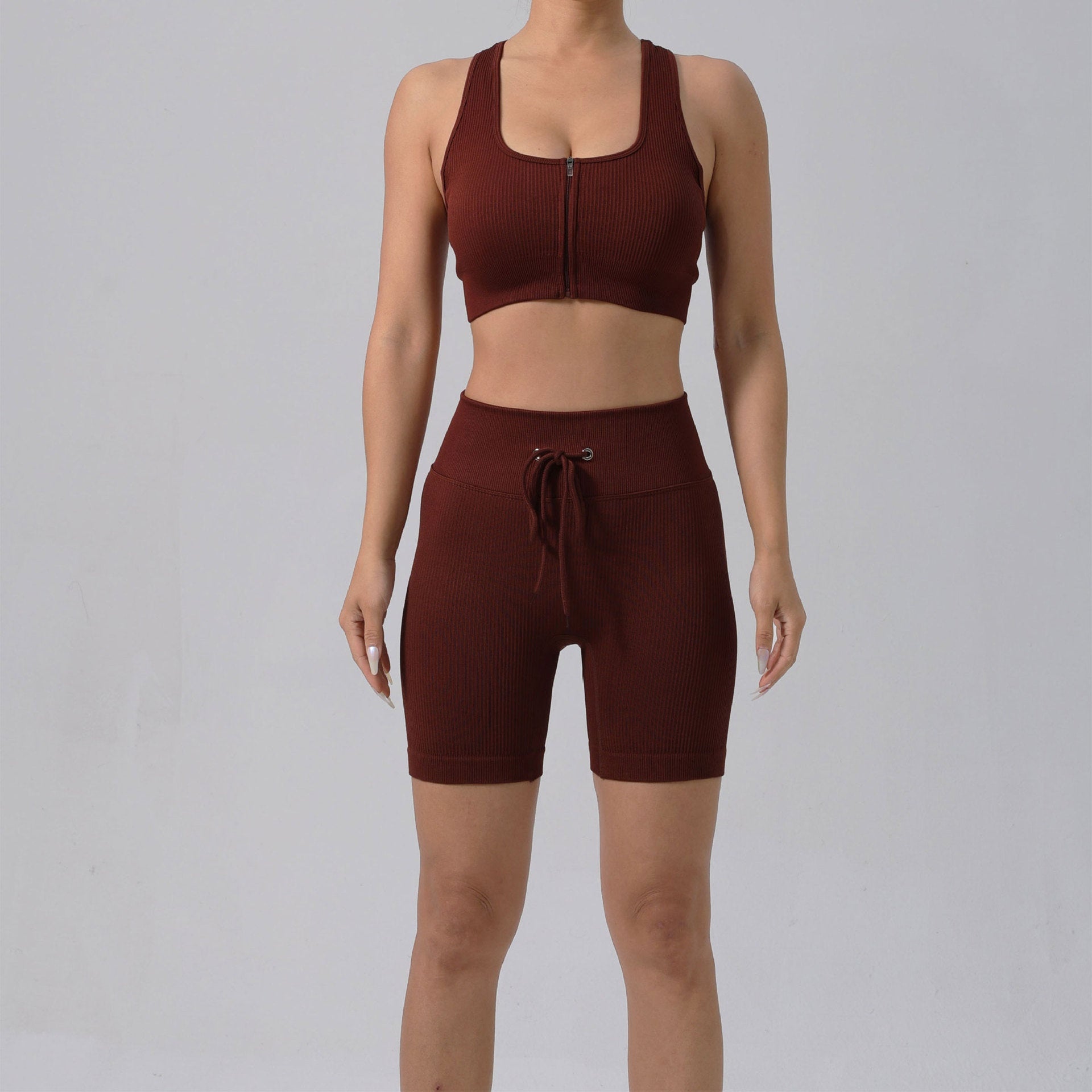 Running Training Padded Bra Quick-Drying Ribbed Womens Yoga Outfit Set