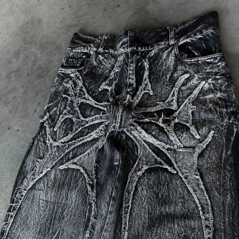 Spider Embroidery Patch Jeans