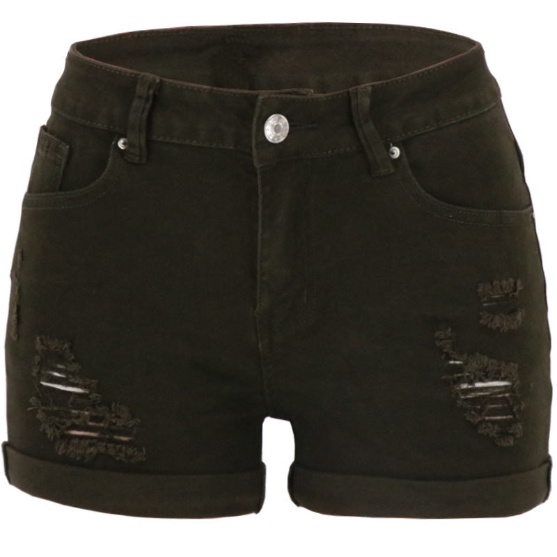 Ripped Cuffed Denim Shorts Low-rise