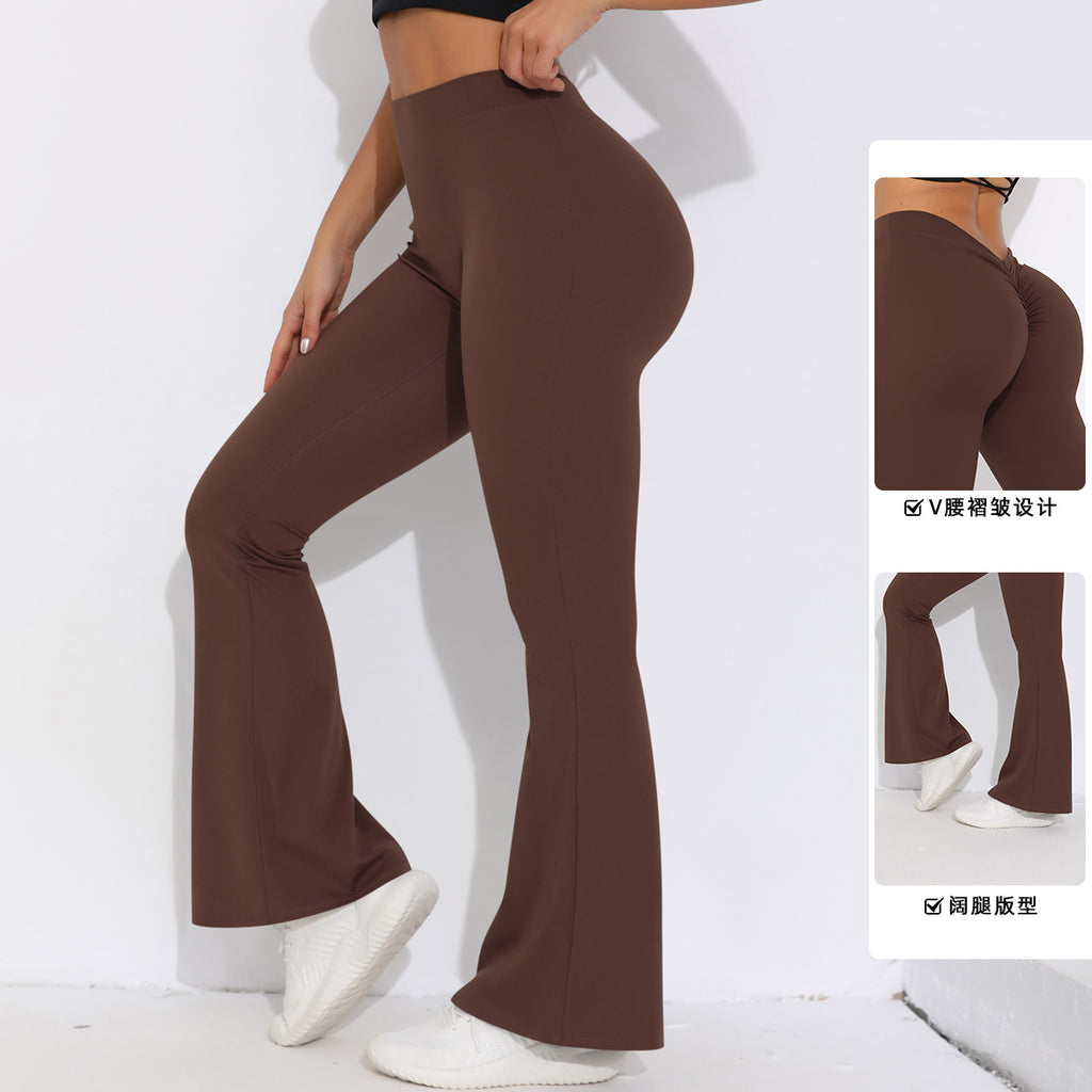 Solid Color Sanding V Waist High Waist Hip Lift Loose Casual Wide-leg Pants