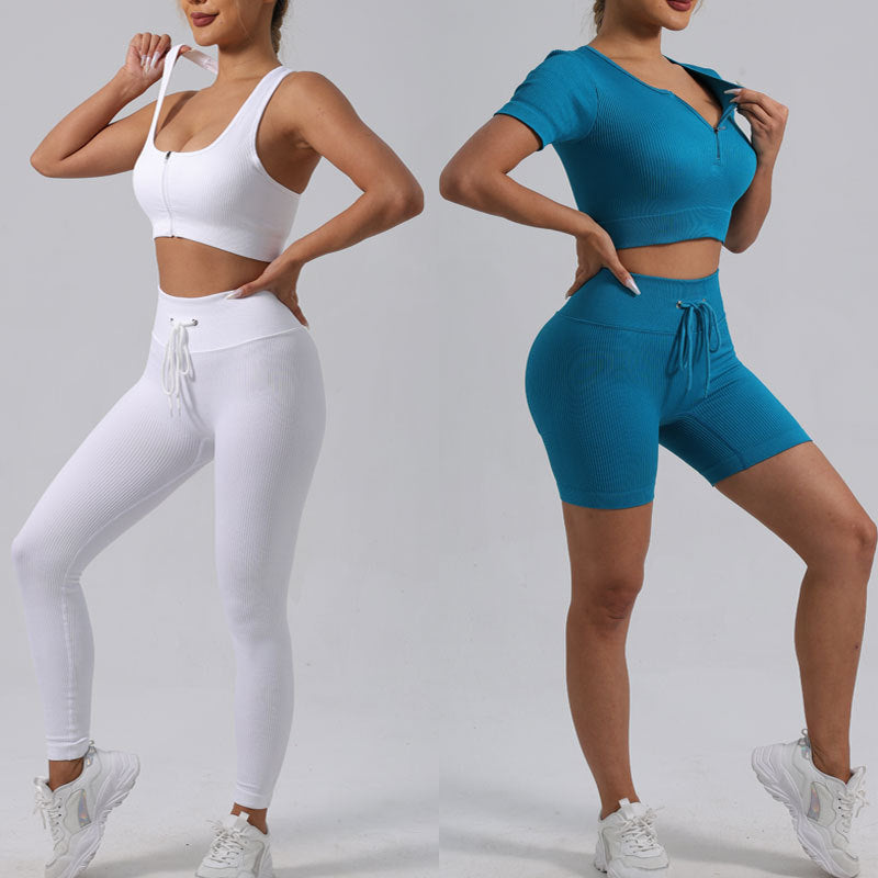Running Training Padded Bra Quick-Drying Ribbed Womens Yoga Outfit Set