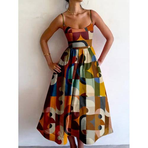European And American-style Printed Vacation-look Tube Dress