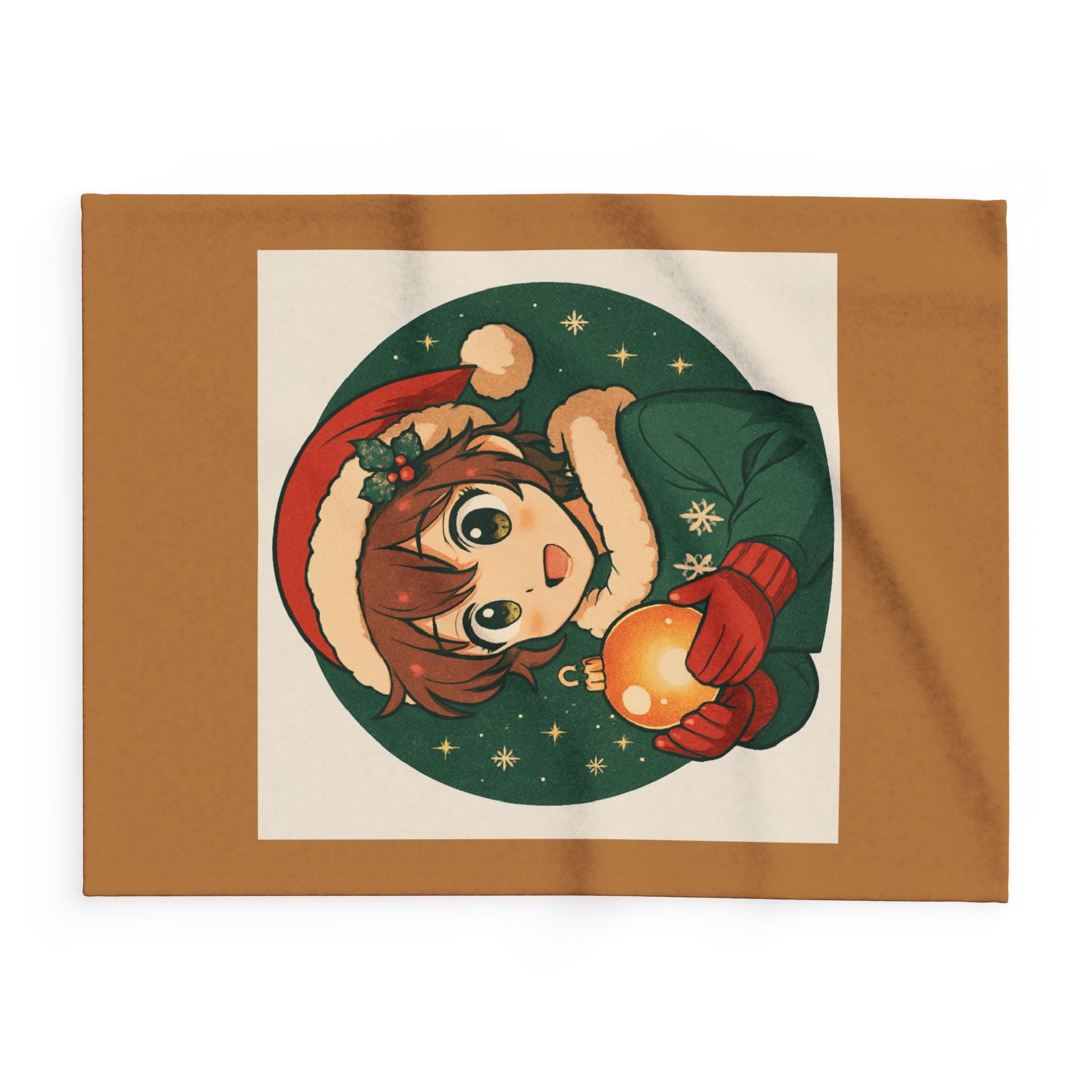 Christmas Anime Throw Blanket — Cute Holiday Boy Holding Ornament