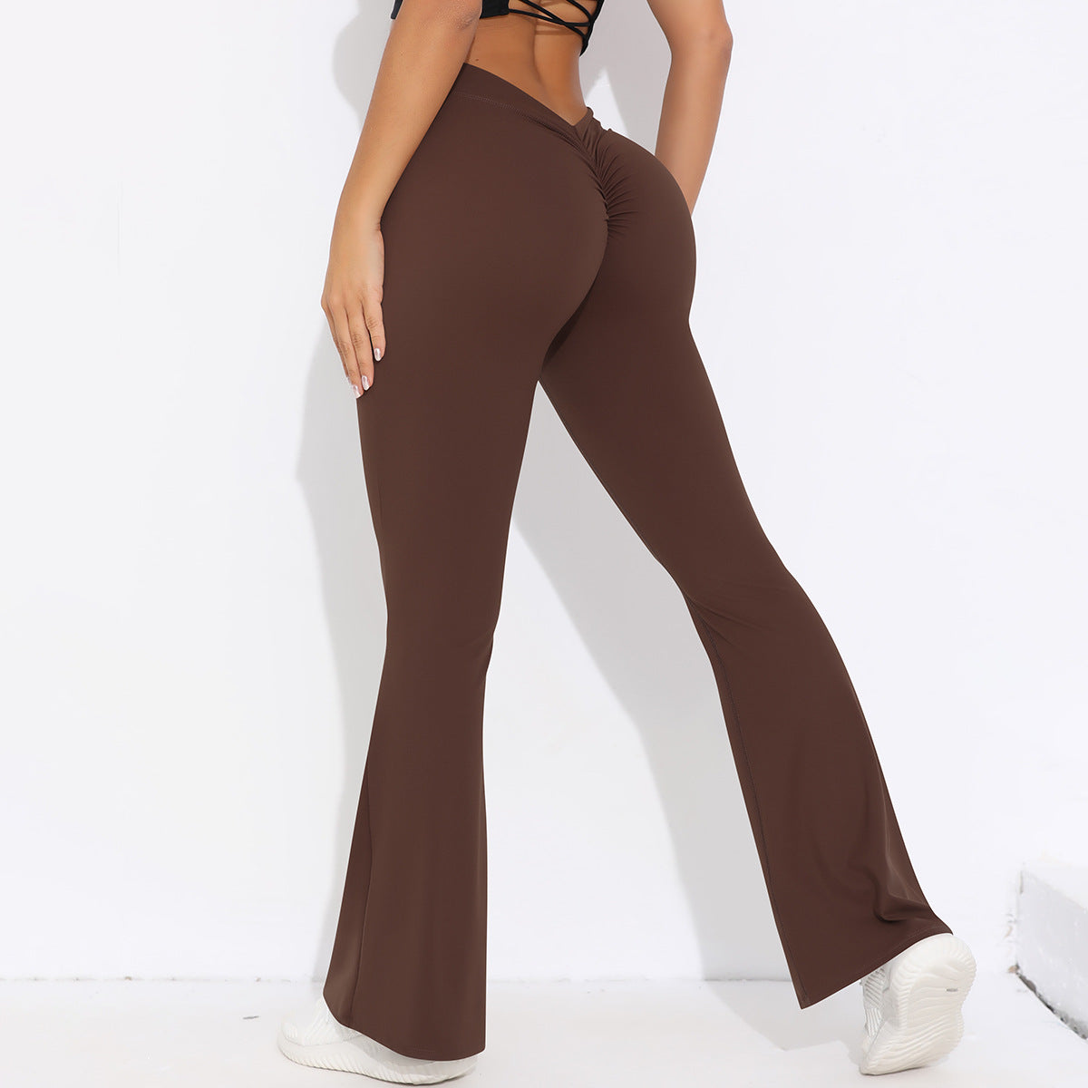 Solid Color Sanding V Waist High Waist Hip Lift Loose Casual Wide-leg Pants