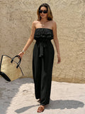 Women's Summer Sleeveless Tube Top Jumpsuit Ruffled Tied Jumpsuit