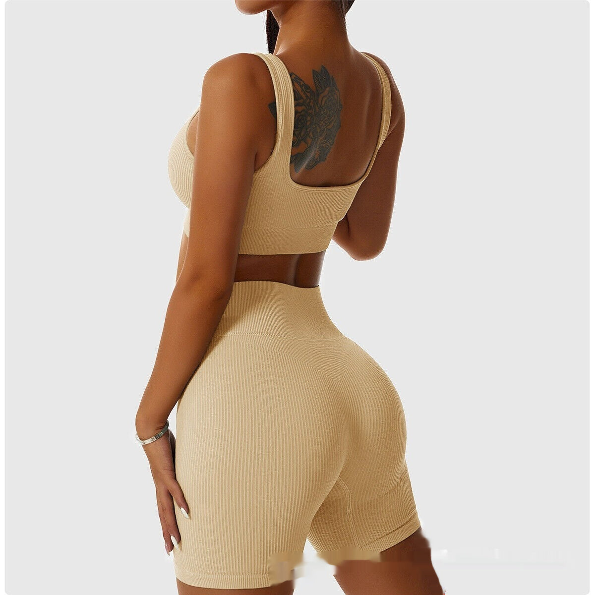 Seamless Knitted Sports Short-Sleeve Shorts Yoga Wear Yoga Set For Women