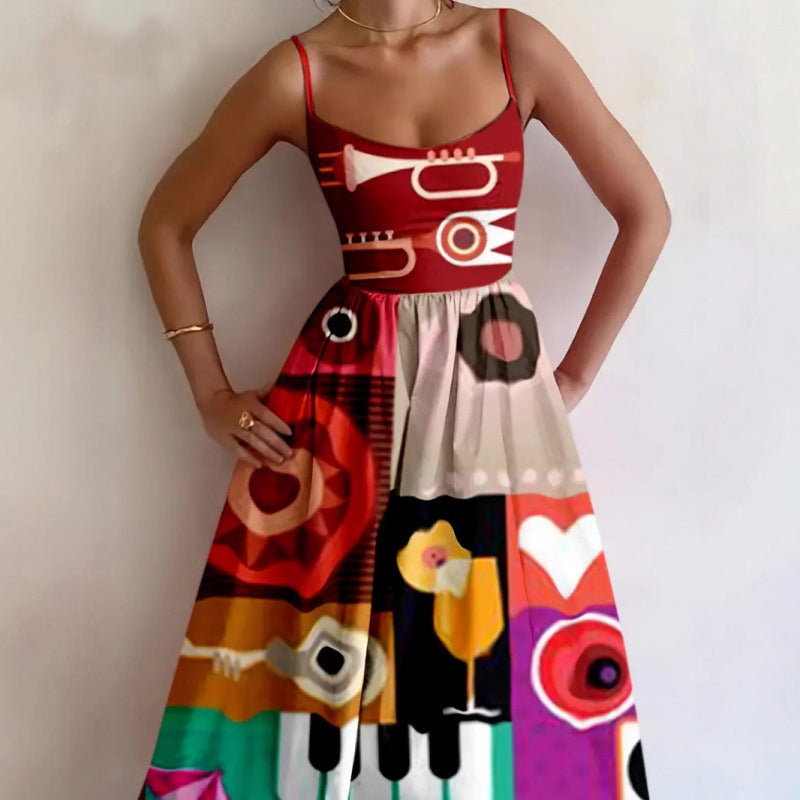 European And American-style Printed Vacation-look Tube Dress