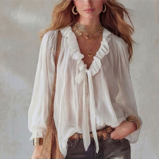 Fashionable V-neck Loose-fit Shirt Top