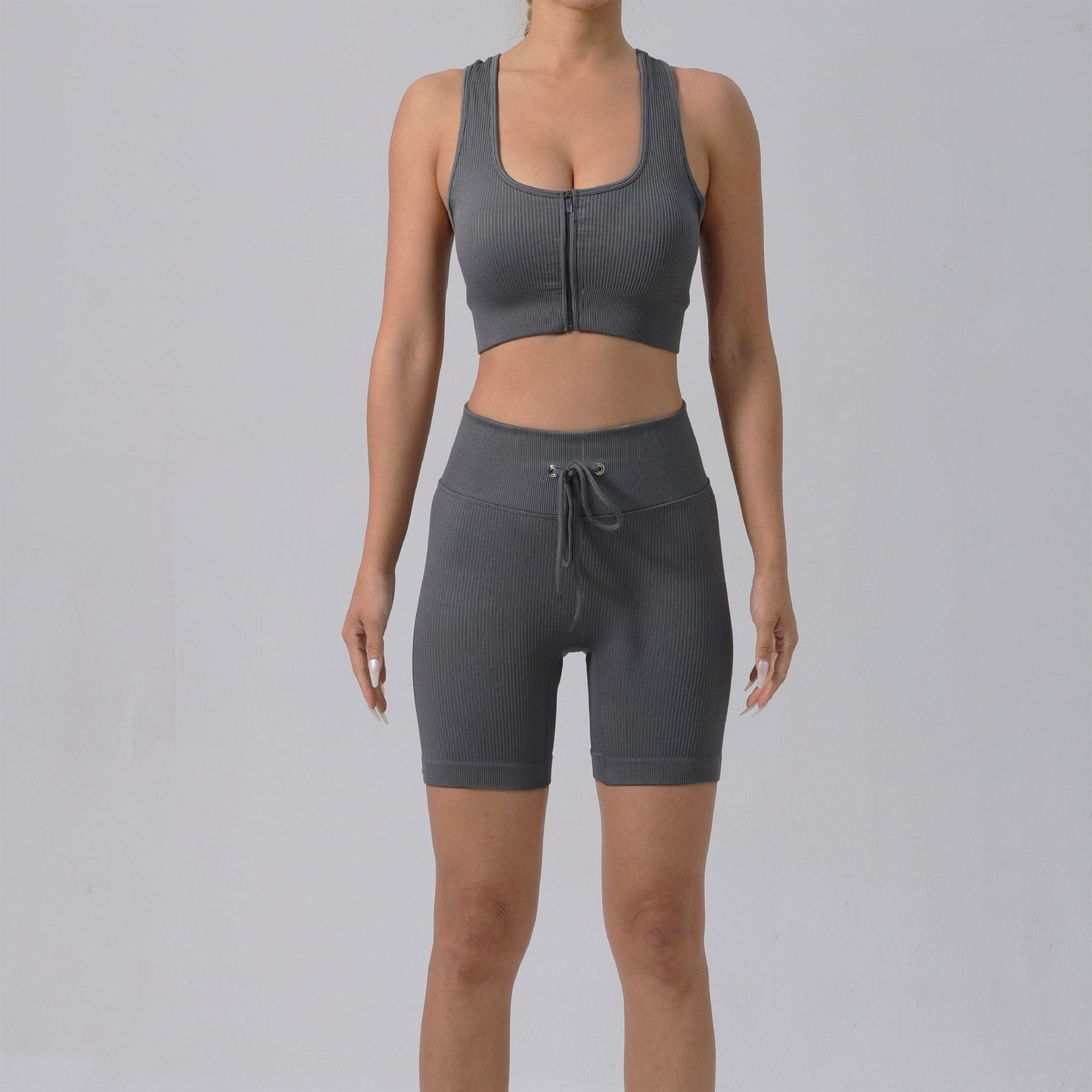 Running Training Padded Bra Quick-Drying Ribbed Womens Yoga Outfit Set