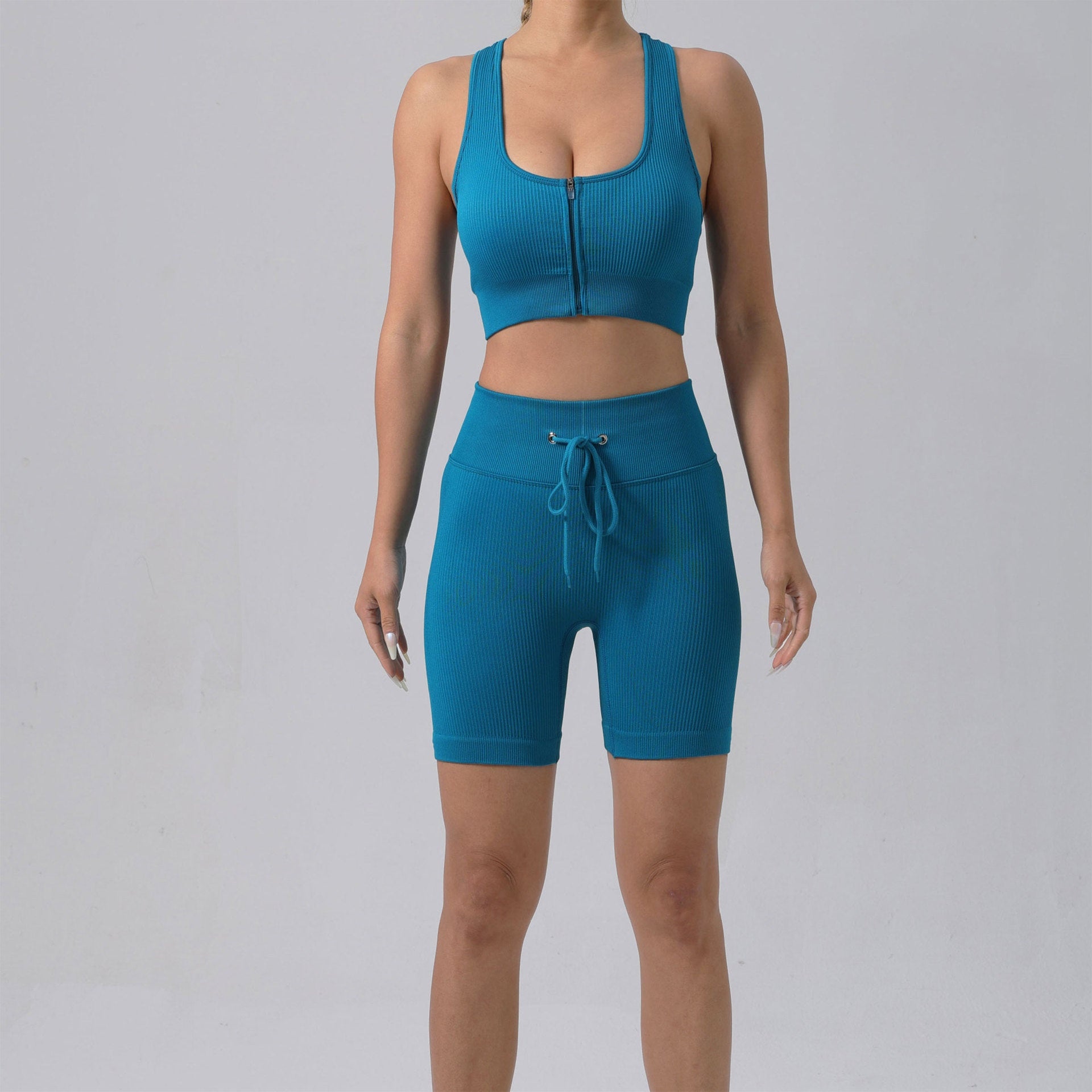Running Training Padded Bra Quick-Drying Ribbed Womens Yoga Outfit Set