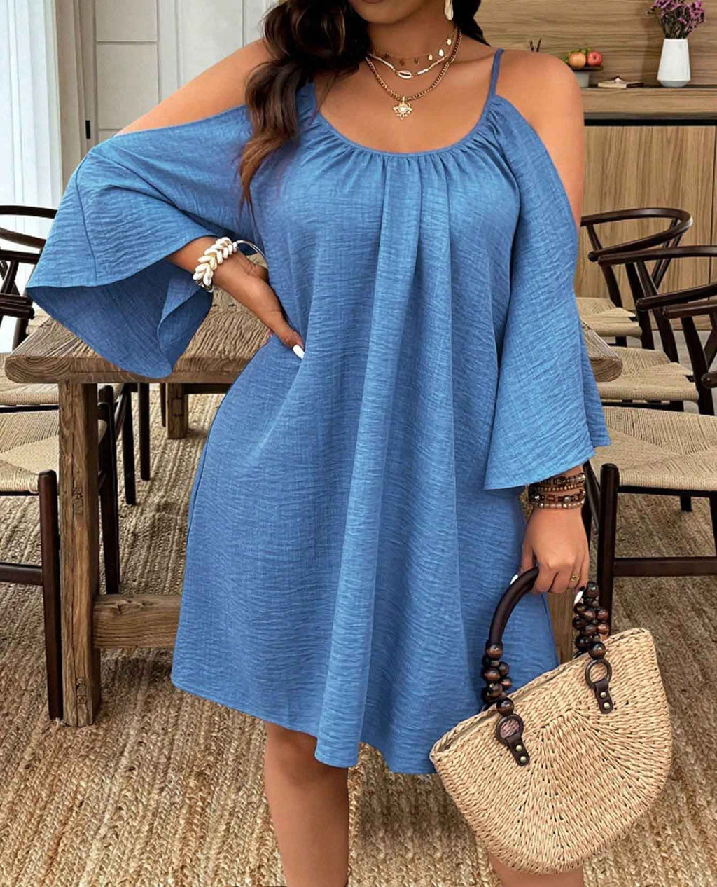 Ruched Off-Shoulder And Backless Design Womens Fashionable Plus-Size Dress