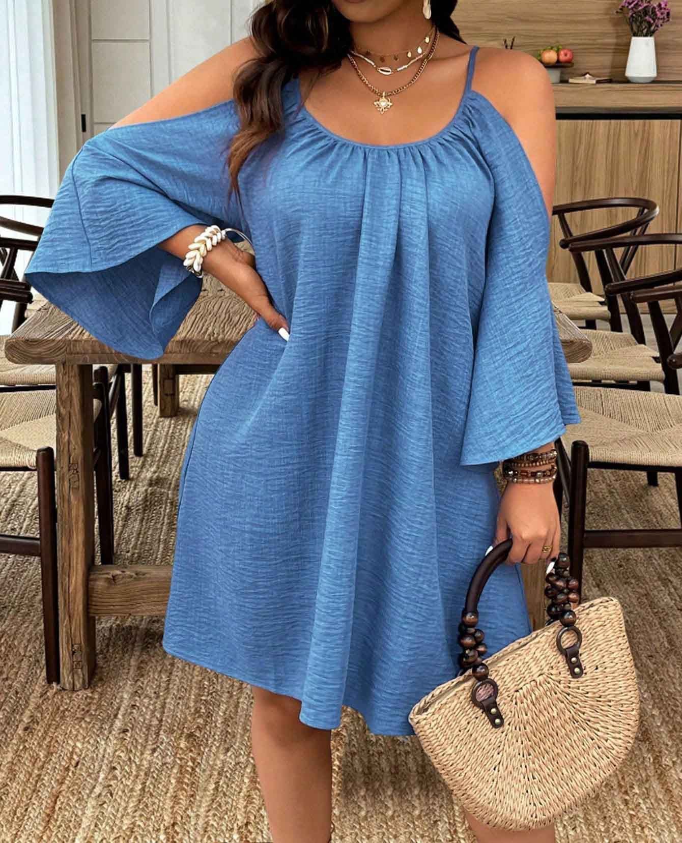 Ruched Off-Shoulder And Backless Design Womens Fashionable Plus-Size Dress