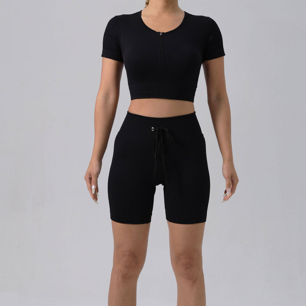 Running Training Padded Bra Quick-Drying Ribbed Womens Yoga Outfit Set