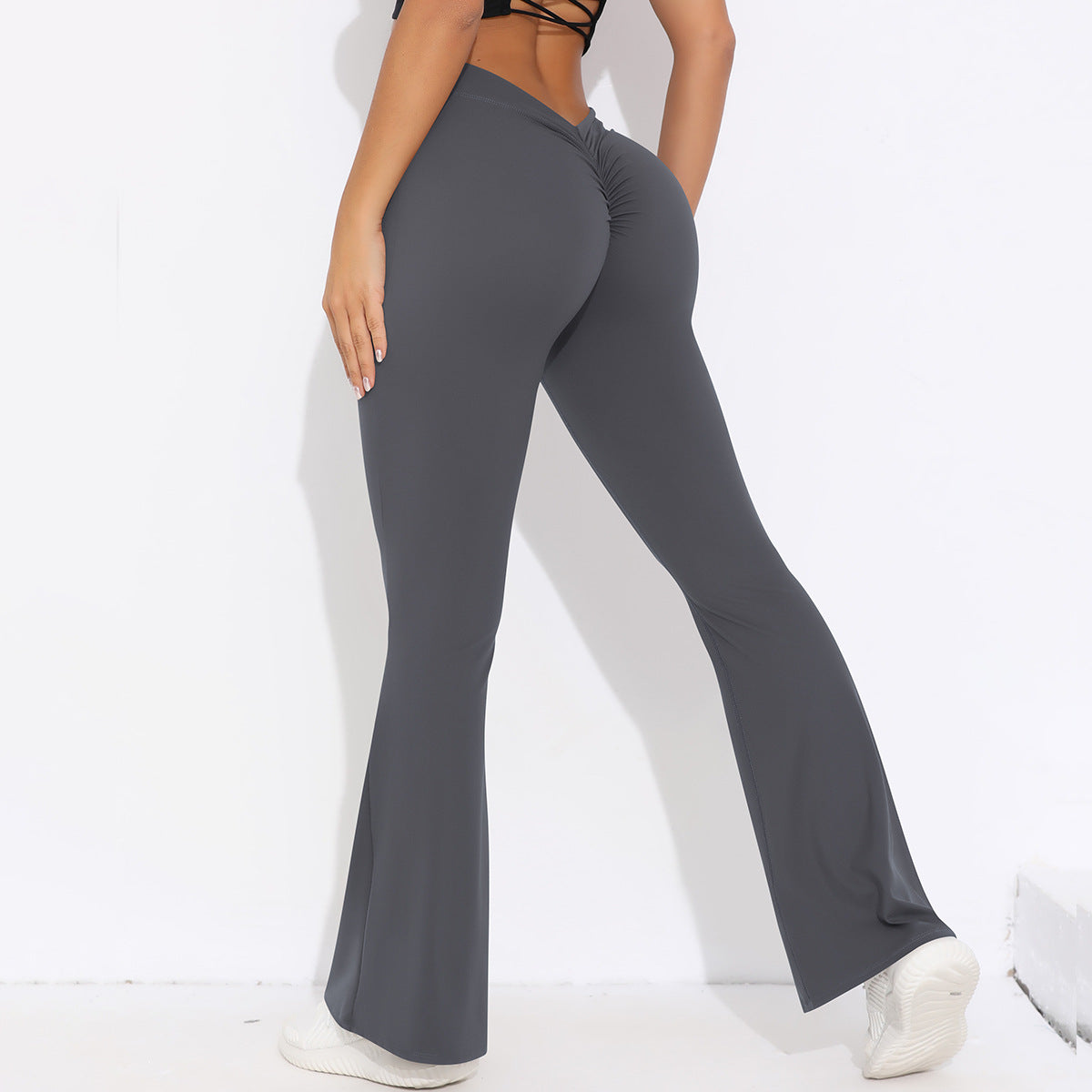 Solid Color Sanding V Waist High Waist Hip Lift Loose Casual Wide-leg Pants